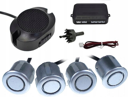 M-Tech Σύστημα Παρκαρίσματος Αυτοκινήτου με Buzzer και 4 Αισθητήρες 18mm σε Ασημί Χρώμα