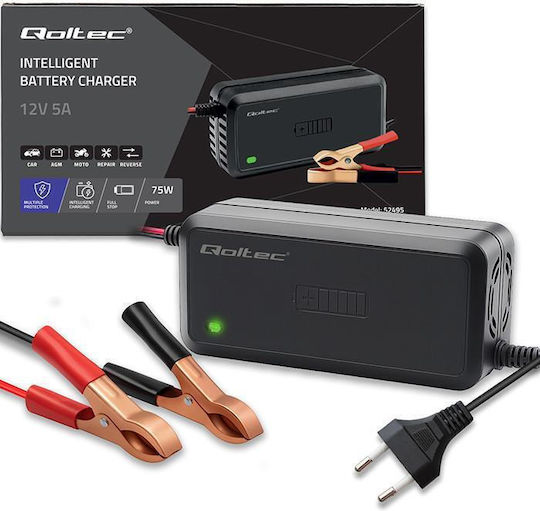 Qoltec Зарядно за автомобилна батерия 12V 5A
