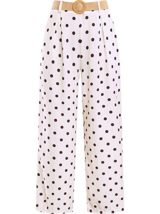Celestino Women's Trousers Polka Dot Straw Belt Ecru