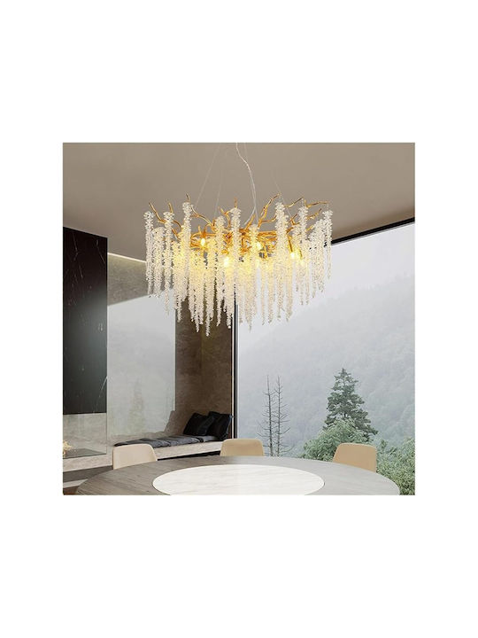 Jiju Lumini Suspendate Auriu Cu Cristale Pentru 9 Lumini E14 60x60cm