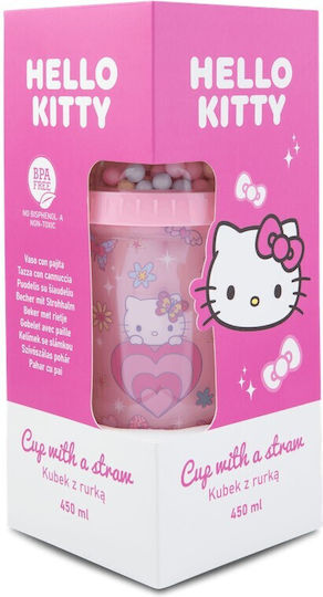 Colorino Kinder Trinkflasche Hello Kitty Kunststoff mit Stroh Rosa