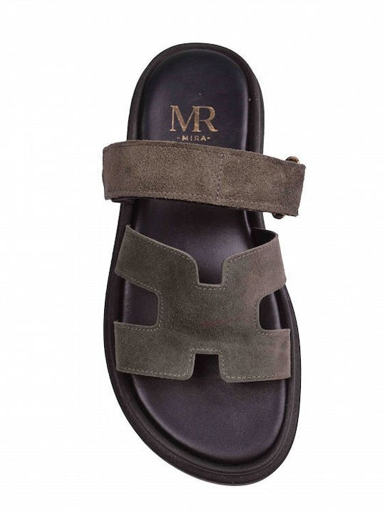 Leather Women's Flat Sandals Khaki