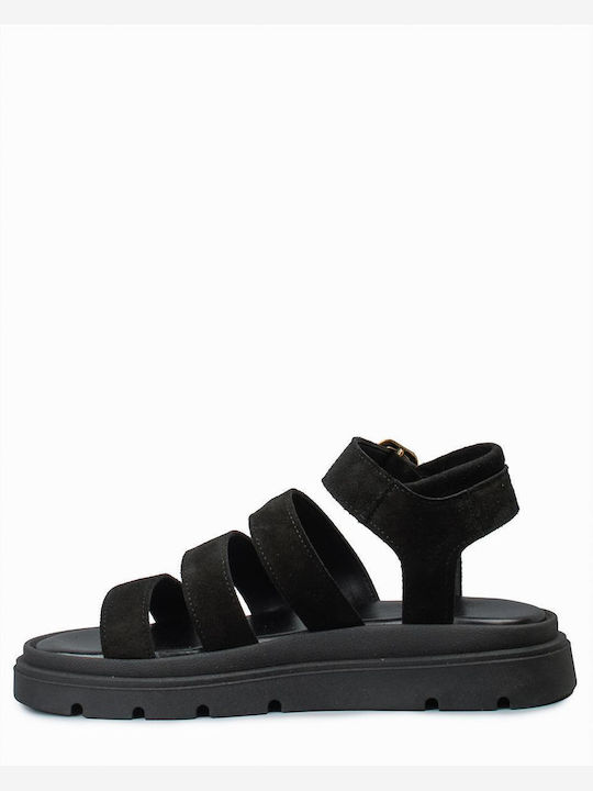 Women's Flat Sandals Black 555 Black Suede