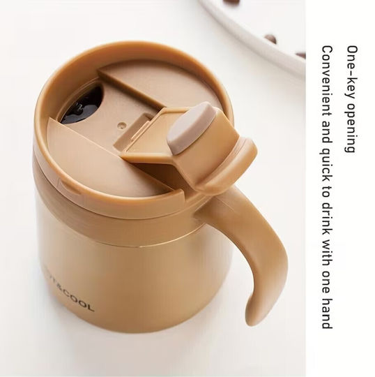 Handled Tumbler Thermos Stainless Steel / Glass 500ml Gold Insulated Travel Mug with Straw and Handle
