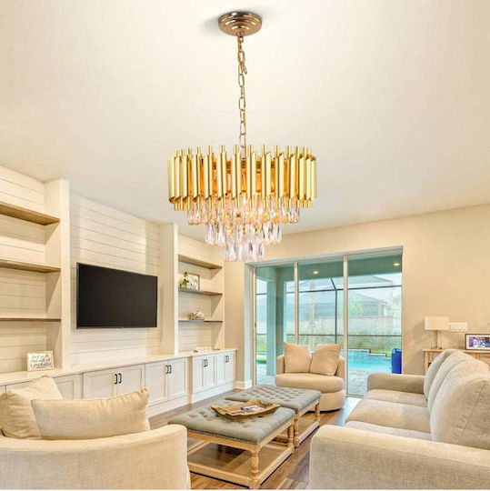 Lightplanet Adjustable Gold Ceiling Light with Crystals 30cm