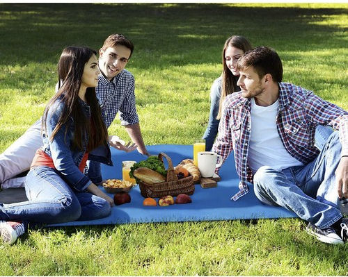 Saltea De Camping De Plajă Impermeabilă Zola 6 Buzunare Stabilitate Ancore De Fixare Geantă De Depozitare 208 X 208 Cm Gri-albastru