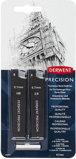 Derwent Professional Lead Refills Erasers Mechanical Pencil Hb/2b 0.7 Mm 30 Pcs Set Black