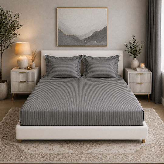 Kotonia Home Set Cearceafuri De Pat Cu 2 Fețe De Pernă Pentru Pat Dublu Cu Hugger Din Cauciuc 160x200+20cm Gri (3 Buc)