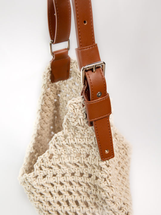 Fabric Knitted Women's Drawstring Bag Beige