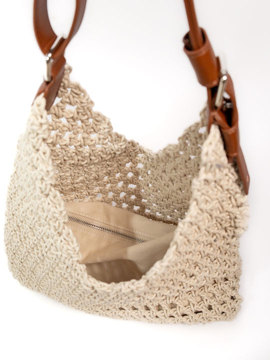Fabric Knitted Women's Drawstring Bag Beige