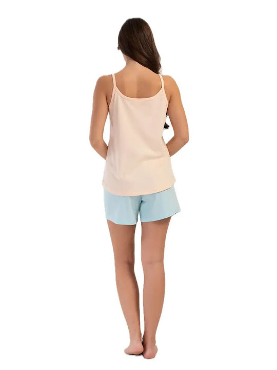 Vienetta Secret Summer Women's Cotton Pyjama Set Light Blue