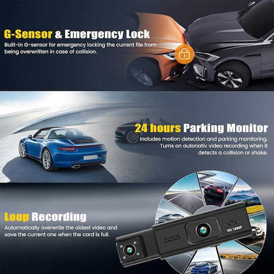 1080P Windshield Car DVR Set with Rear Camera, 3.16" Display with Suction Cup