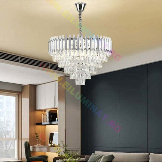 Jiju Silver Ceiling Light with Crystals for 9 E14 Bulbs