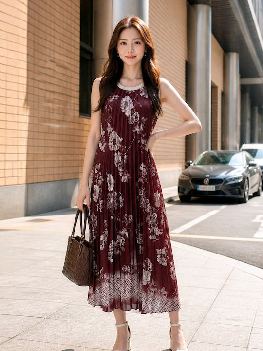 Summer Midi Dress Burgundy