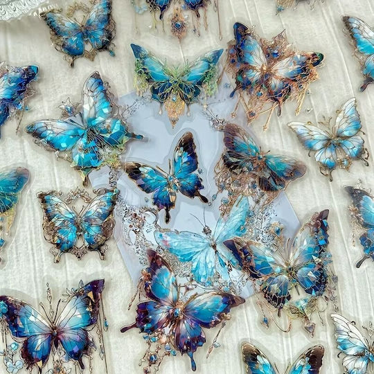 Decorative Retro Blue Butterfly Stickers 20 Pieces