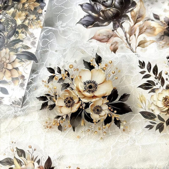 Decorative Vintage Stickers Salmon Black Flowers Set 20 Pieces