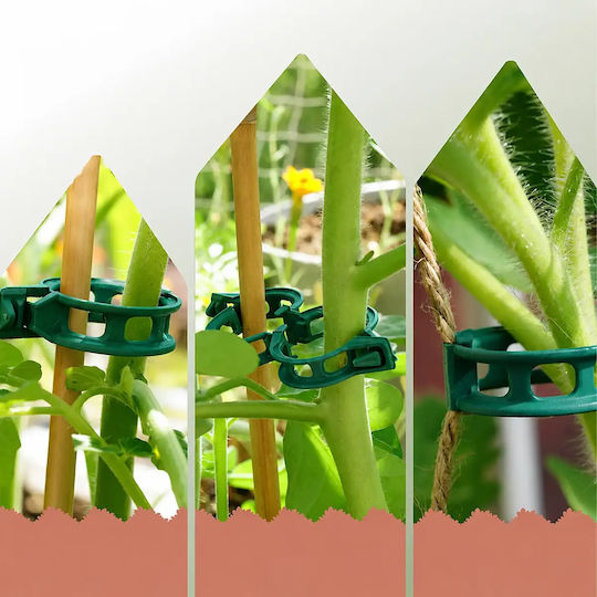 Set 50 Plant Tying Clips Zola Quick Fastening Uv Moisture Resistant Plastic Green