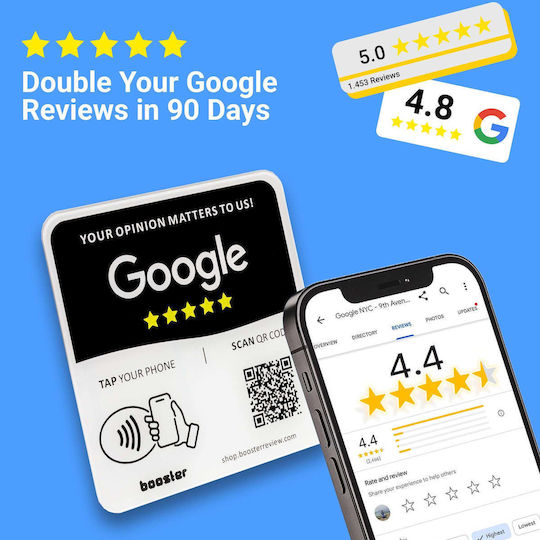 Tap Google Review Plate Tap Instant Reviews Compatible All Phones Reusable Smart Tap Nfc & Qr 12 X 12 Cm Mount Anywhere 3m Adhesive 3-pack