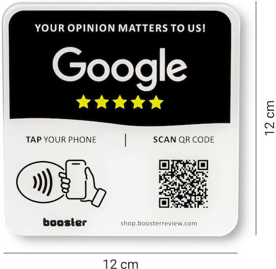 Tap Google Review Plate Tap Instant Reviews Compatible All Phones Reusable Smart Tap Nfc & Qr 12 X 12 Cm Mount Anywhere 3m Adhesive 3-pack
