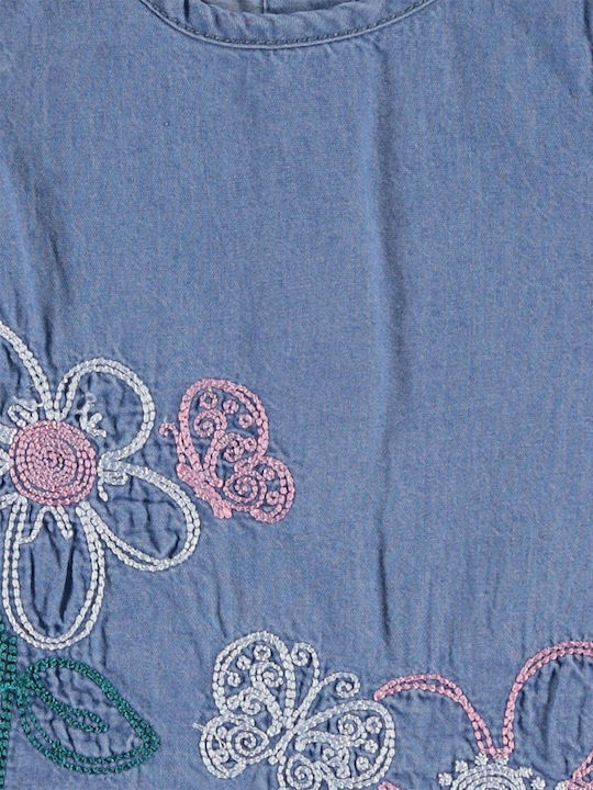 Mädchenkleid Denim Blumen Blau