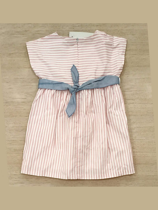Mädchenkleid Ärmellos mit Pailletten Gestreift Weiß