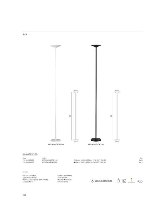 VK Lighting LED Φωτιστικό Δαπέδου με Θερμό Λευκό Φως 1558lm Λευκό