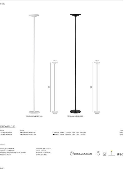 VK Lighting LED Floor Lamp with Warm White Light 1558lm White