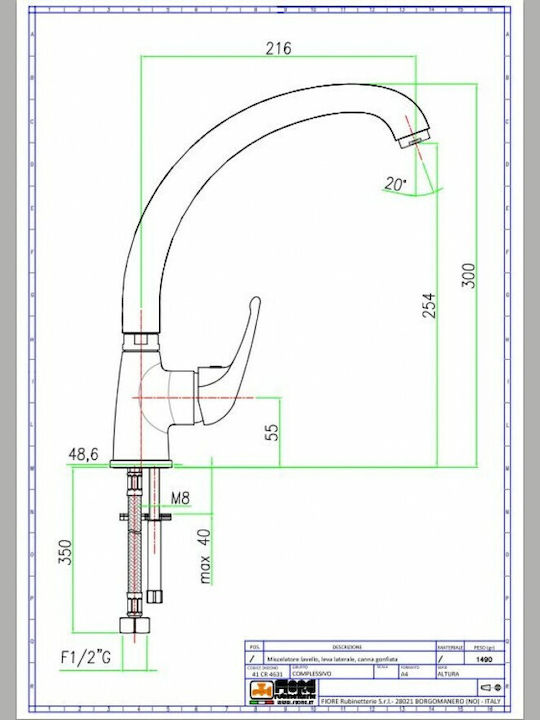 Fiore Altura Mia Tall Counter Silver Kitchen Faucet