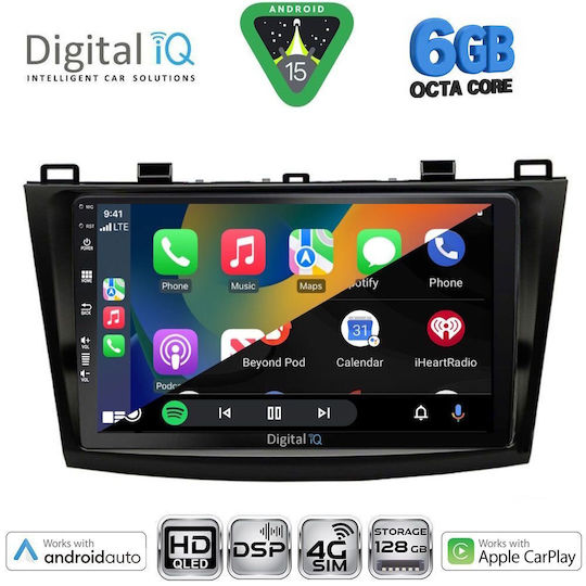 Digital IQ Auto-Audiosystem für Mazda 3 2009-2014 Bluetooth USB Eingebautes Wi-Fi GPS Apple CarPlay Android Auto mit 9 Zoll Touchscreen
