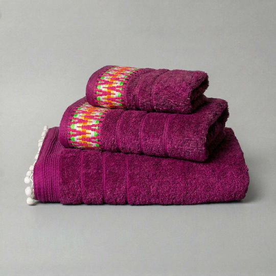White Fabric Hand Towel Meadow Fuchsia / Pink Weight 600gsm