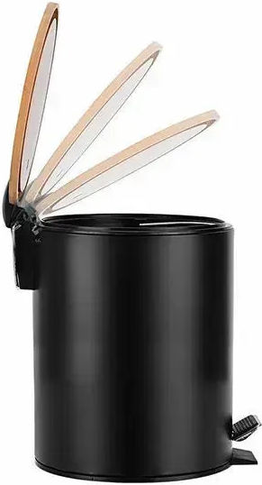 Estia Bamboo Bathroom Brush and Trash Can Set 7lt Black