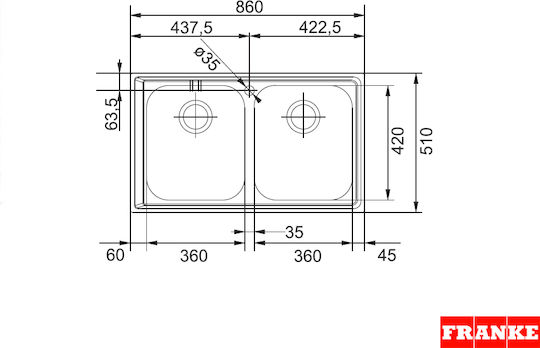 Franke Nex 620 Ένθετος Νεροχύτης Inox Μ86xΠ50cm Ασημί