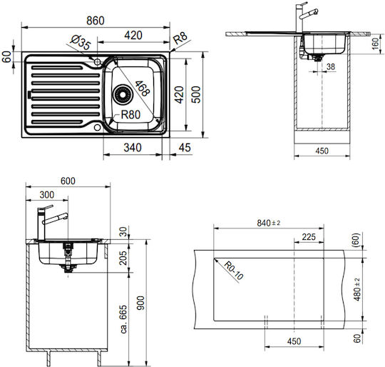 Franke Antea Line Azn 611-86 Ένθετος Νεροχύτης Inox Μ86xΠ50cm Ασημί