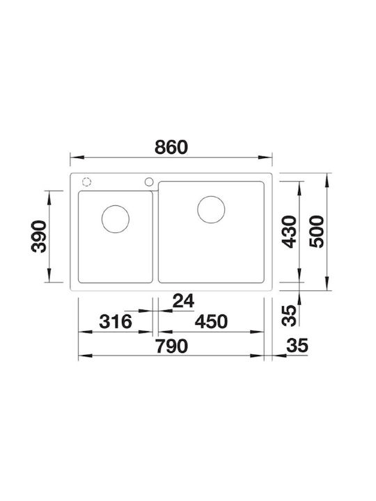 Blanco Infino Silgranit Puradur 527640 Drop-In Мивка Ляв от Синтетичен Гранит Ш86xД50см Бял