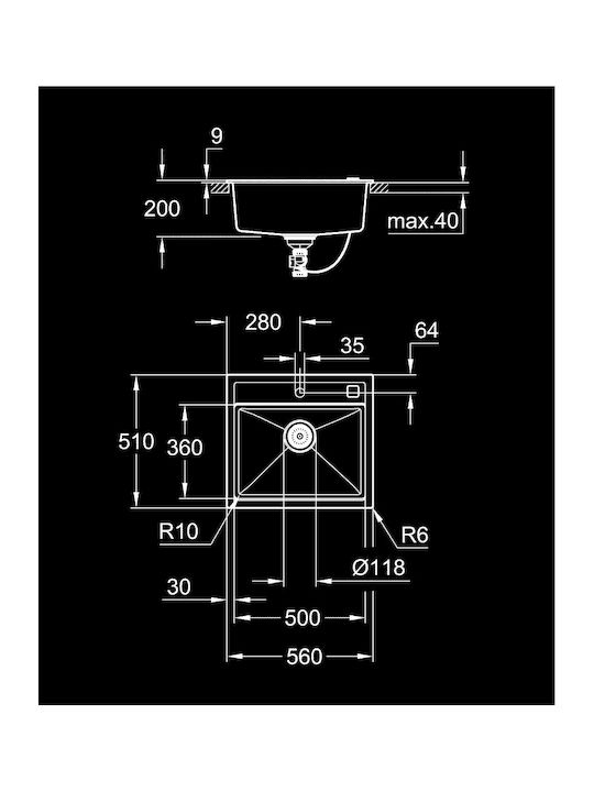 Grohe K 700 Ένθετος Νεροχύτης από Συνθετικό Γρανίτη Μ56xΠ51cm Granite Black