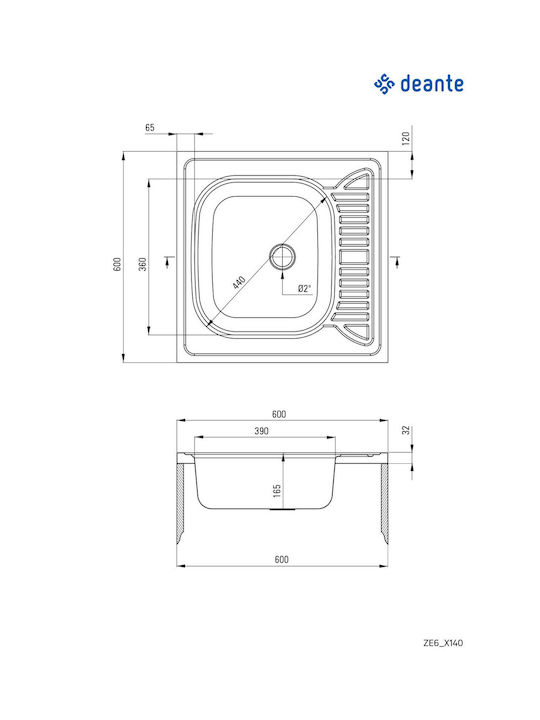 Deante Sink Steel 60x60 Cm Silver