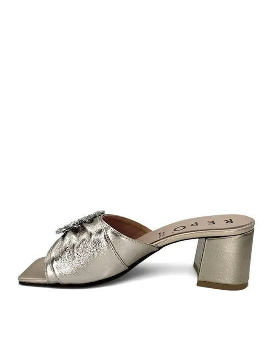 Pantofi Mules De Piele Cu Toc În Culoare Argintie