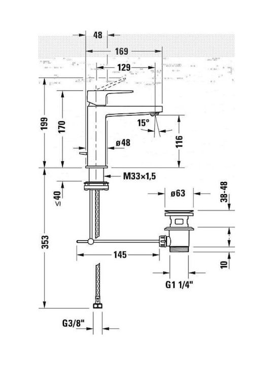 Duravit Αναμεικτική Μπαταρία Νιπτήρα Μαύρη
