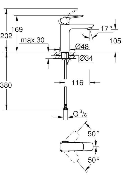 Grohe Cubeo Αναμεικτική Μπαταρία Νιπτήρα Ασημί