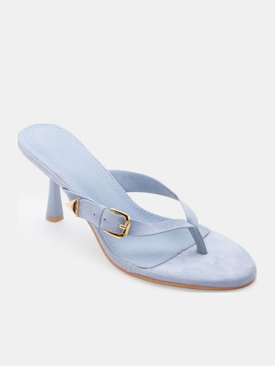 Suede Mules με Ψηλό Τακούνι σε Γαλάζιο Χρώμα