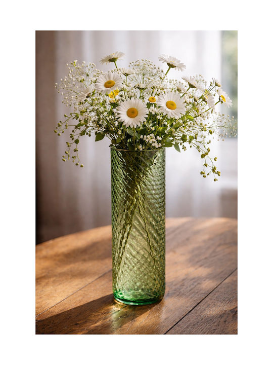 Vază din sticlă Beauty Home cu efect de vârtej 10cm X 26.5cm Verde