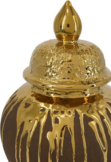 Artekko Candia Κεραμικό Βάζο Καπάκι Καφέ Χρυσό 19.2x19.2x34 Cm