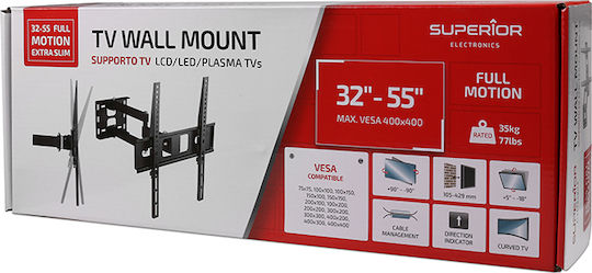 Superior Electronics 32-55 Full Motion Extra Slim 188-0041 Wall TV Mount with Arm up to 55" and 35kg