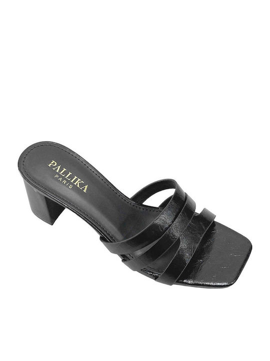 Mules From Patent Leather With Low Heel In Black Colour