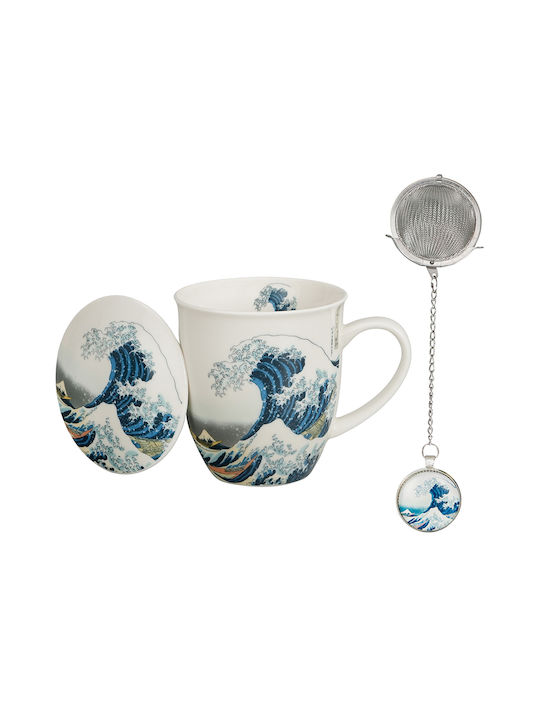Cană Great Wave Din Porțelan Cu Capac 400ml