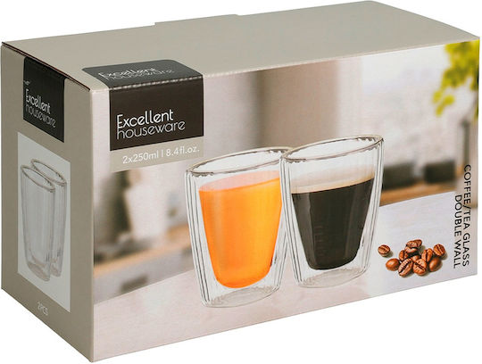 Excellent Houseware Κούπα Γυάλινη Διάφανη 250ml 2τμχ