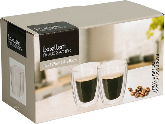 Excellent Houseware Κούπα Γυάλινη Διάφανη 125ml 2τμχ