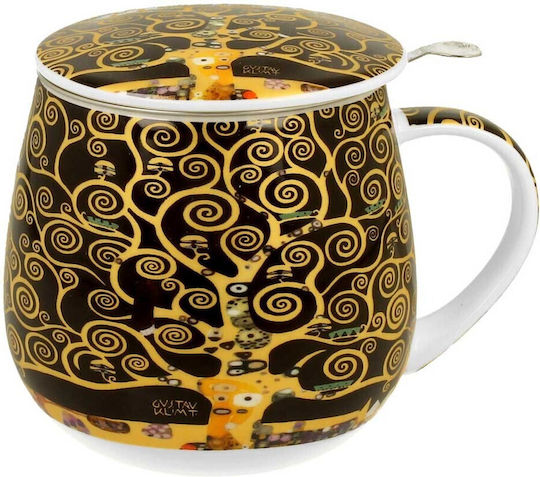 Mug 400ml Lid Tea Filter Box Duo Klimt Tree Life Brown