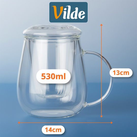Orion Mug Glass with Lid Transparent 530ml
