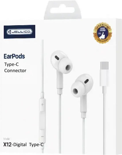 Jellico X12 In-ear Handsfree με Βύσμα USB-C Λευκό